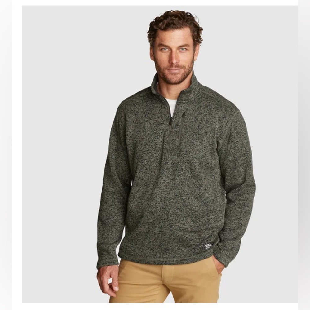 EDDIE BAUER Mens Convertor Sweater Pullover Half Zip Green NEW NWT